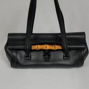GUCCI Black Leather Bamboo Bullet Bag